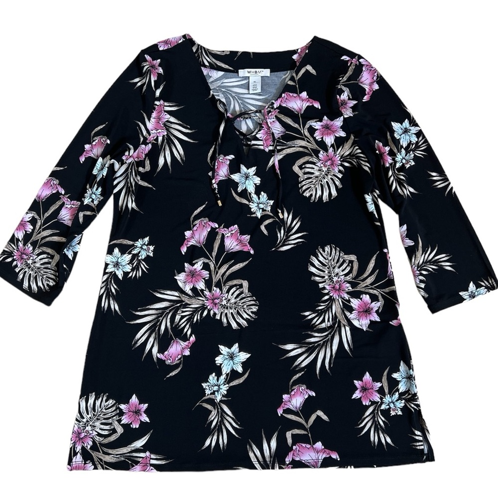 White House Black Market Tunic, Black Floral-Print, Size XL